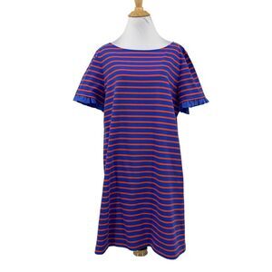 Tory Burch Dress Women XL Extra Large Multi Striped Ruffle Sleeve Boat Neck Mini
